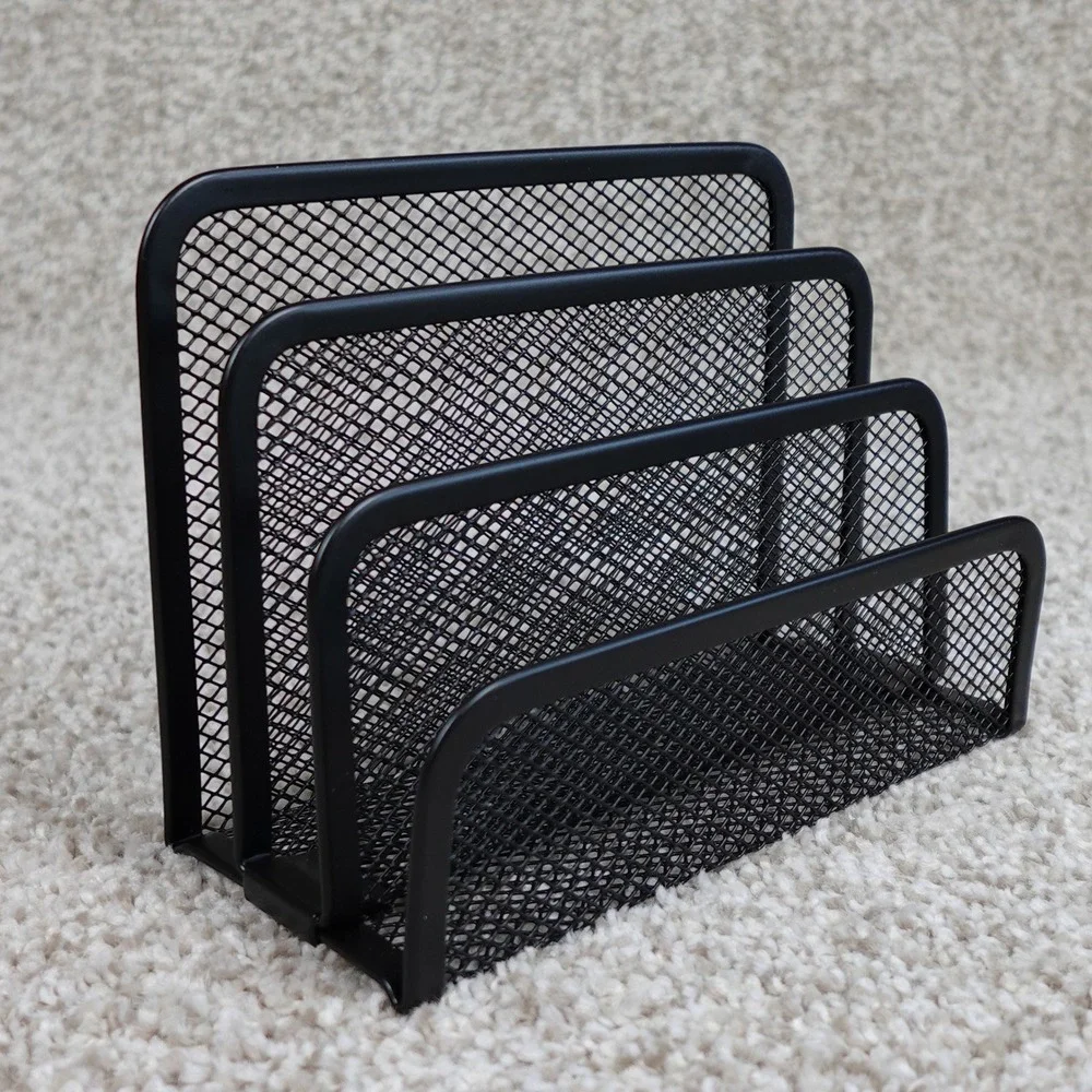 Pen+Gear Metal Mesh Desk Organizer Set 4 Pieces Black Letter Sorter Pencil Cup